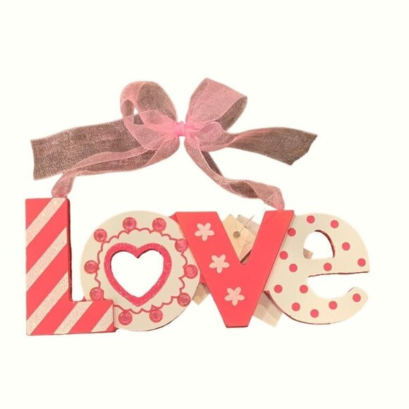 Valentines Pink Love Mini Sign 5 Inch Rhinestones Tiered Tray Decor Pink Love - Picture 4 of 10